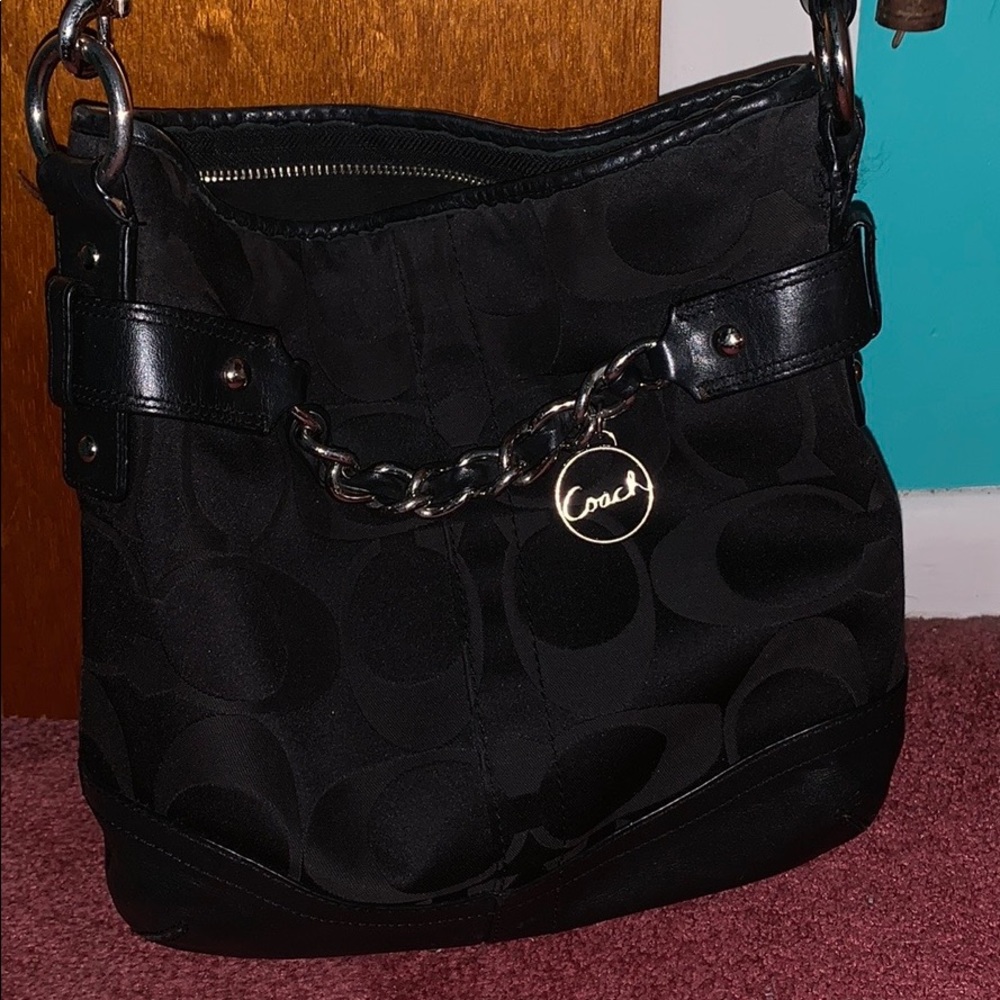 Black Coach Bag W/ Long Strap and Silver Chain